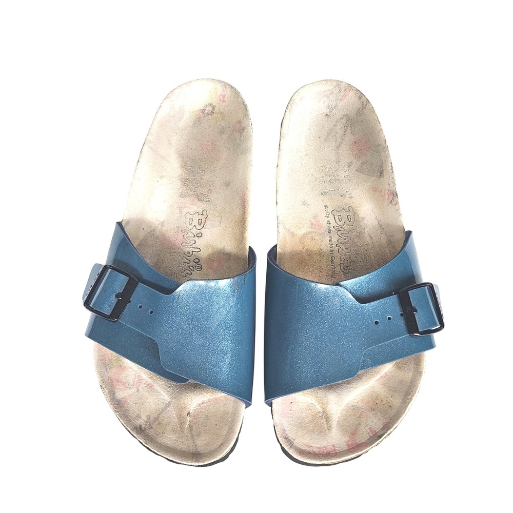 Birki's by Birkenstock Women Blue Metallic Madrid Slide Sandals Size 38 L7 M5